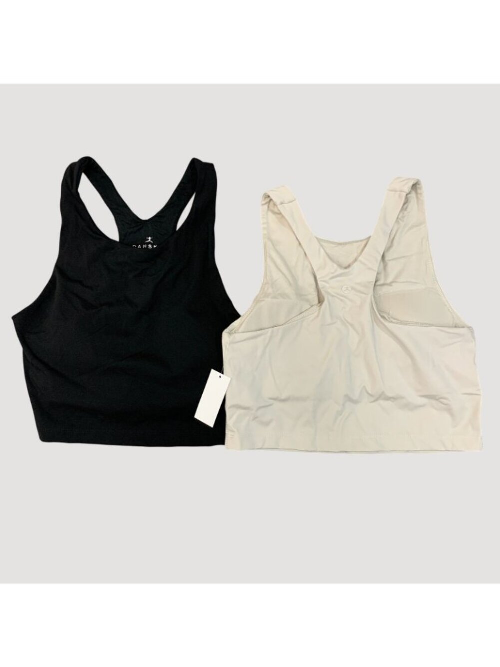 NWT Danskin Women's M Black & Beige 2-Pack Studio Bra Racerback High Neck - Picture 3 of 11